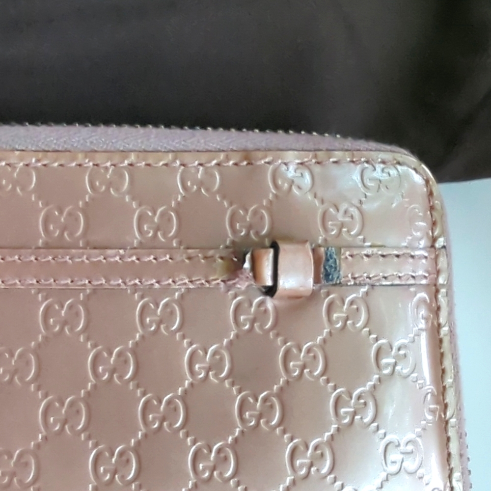 Authentic Gucci Zip Purse Micro Shima Wallet GG Pink Patent Leather Italy - Picture 6 of 13